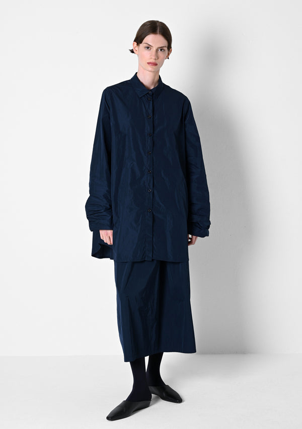 Oversizehemd, Taffetas, marine