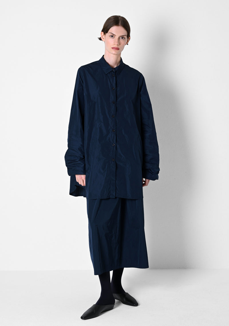 Oversizehemd, Taffetas, marine