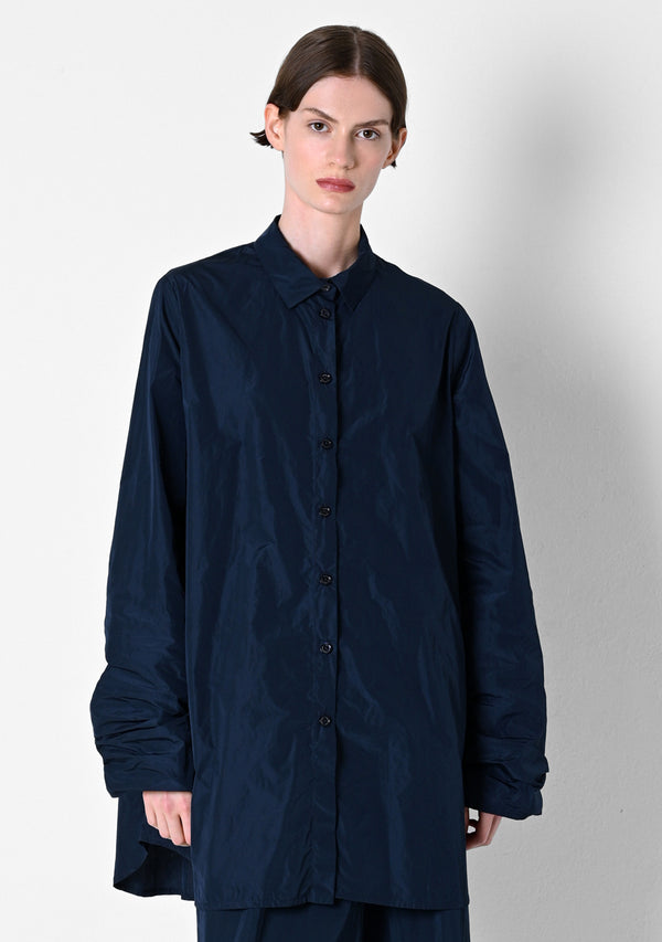 Oversizehemd, Taffetas, marine
