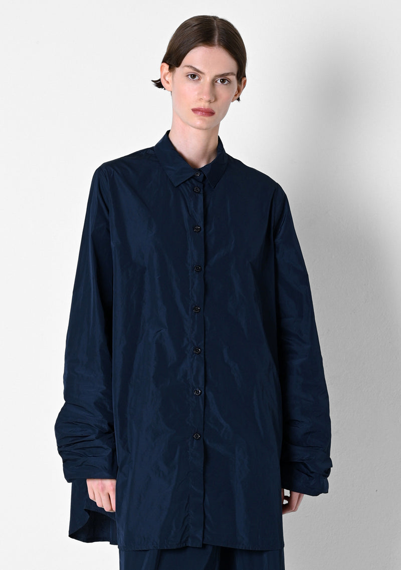 Oversizehemd, Taffetas, marine